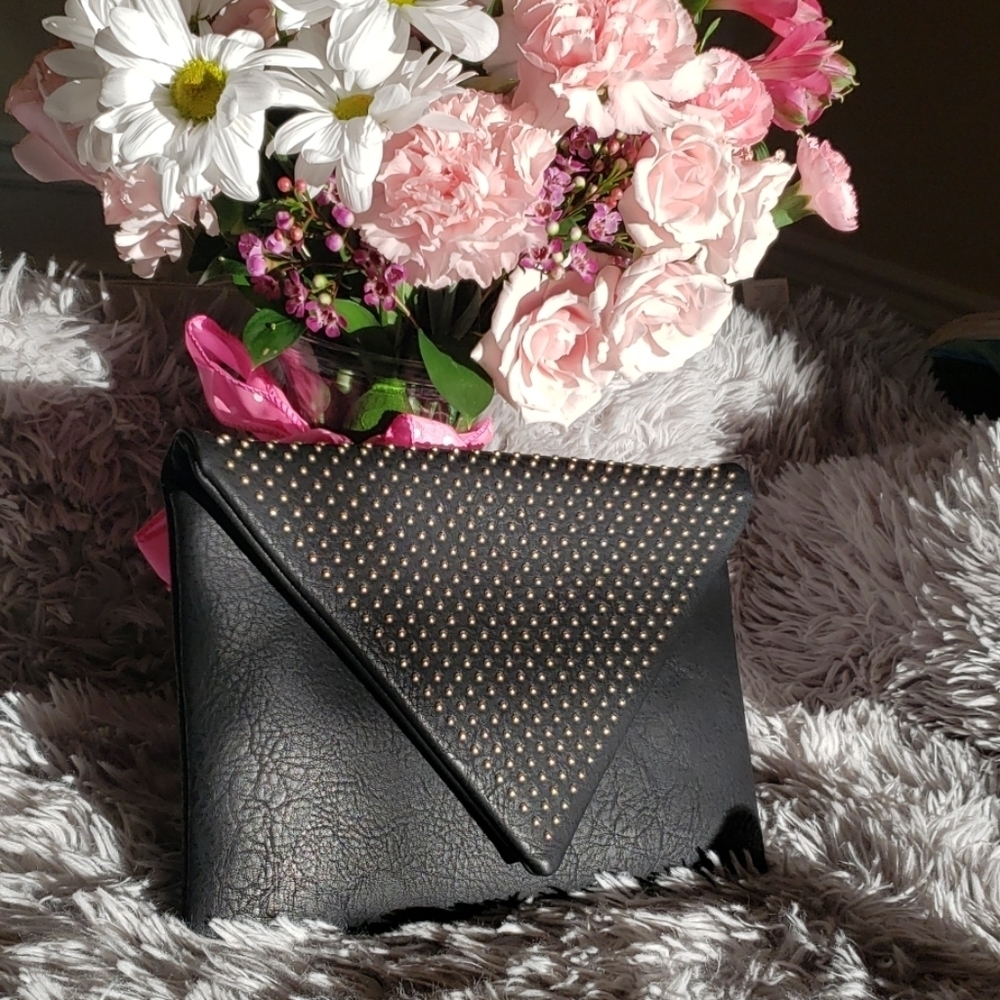 Vegan Leather Black And Gold Textured Handbag
